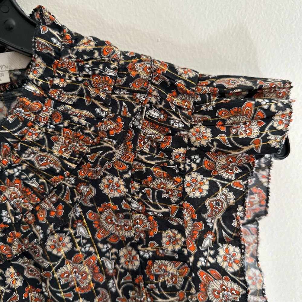 Boden Ruched Detail Metallic Thread Paisley Print Blouse Top Women’s Size 14 US - Picture 2 of 11